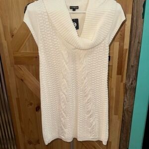 Express Womens Cowl Neck Cable Knit Sweater Vest Tunic Cream Cap Sleeve XS NEW
